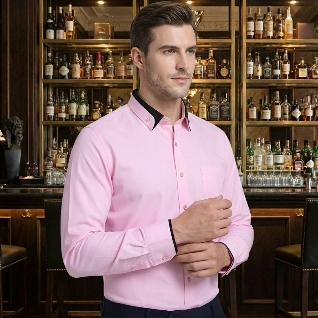 Klassiek Katoenen Overhemd Heren - Strijkvrij Shirt met Lange Mouwen