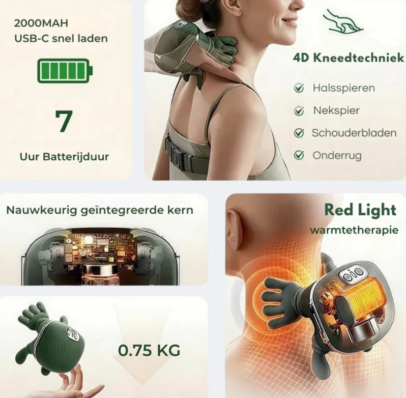 ErgoRelax Pro Shiatsu Massagekussen - Elektrisch Massage Apparaat voor Nek en Rug
