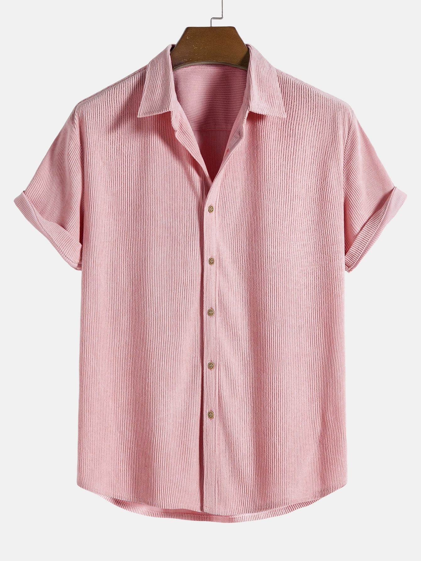 Korte Mouwen Corduroy Overhemd met Knopen & Shorts