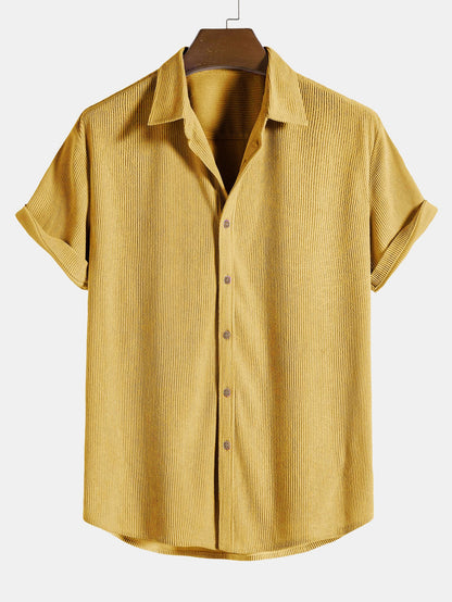 Korte Mouwen Corduroy Overhemd met Knopen & Shorts