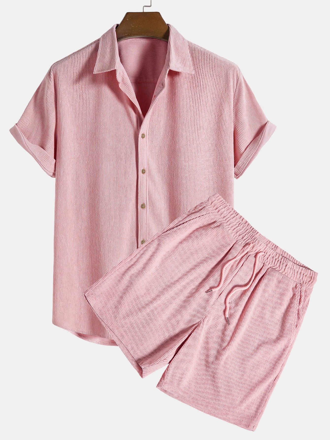 Korte Mouwen Corduroy Overhemd met Knopen & Shorts