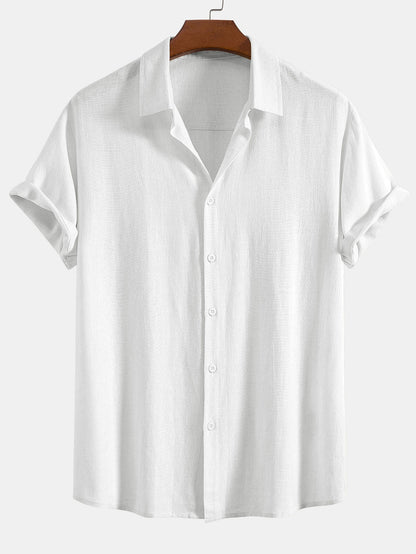 Linnen Rayon Mix Knopen Shirt & Rechte Pijpen Linnen Broek