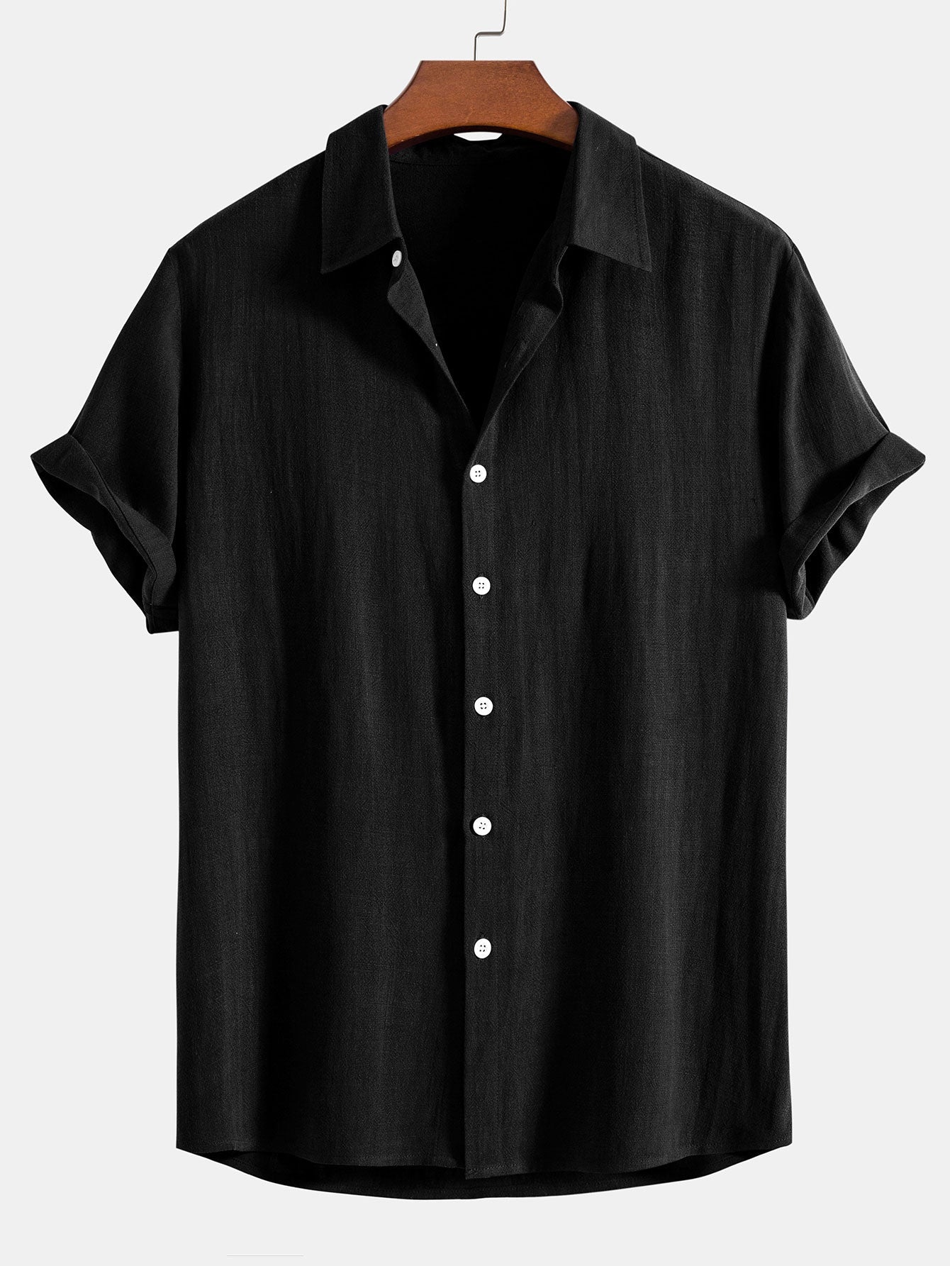 Linnen Rayon Mix Knopen Shirt & Rechte Pijpen Linnen Broek