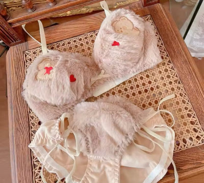 Schattige teddybeer lingerie set van zacht pluche – sexy en cozy kawaii ondergoed met beervormige cups