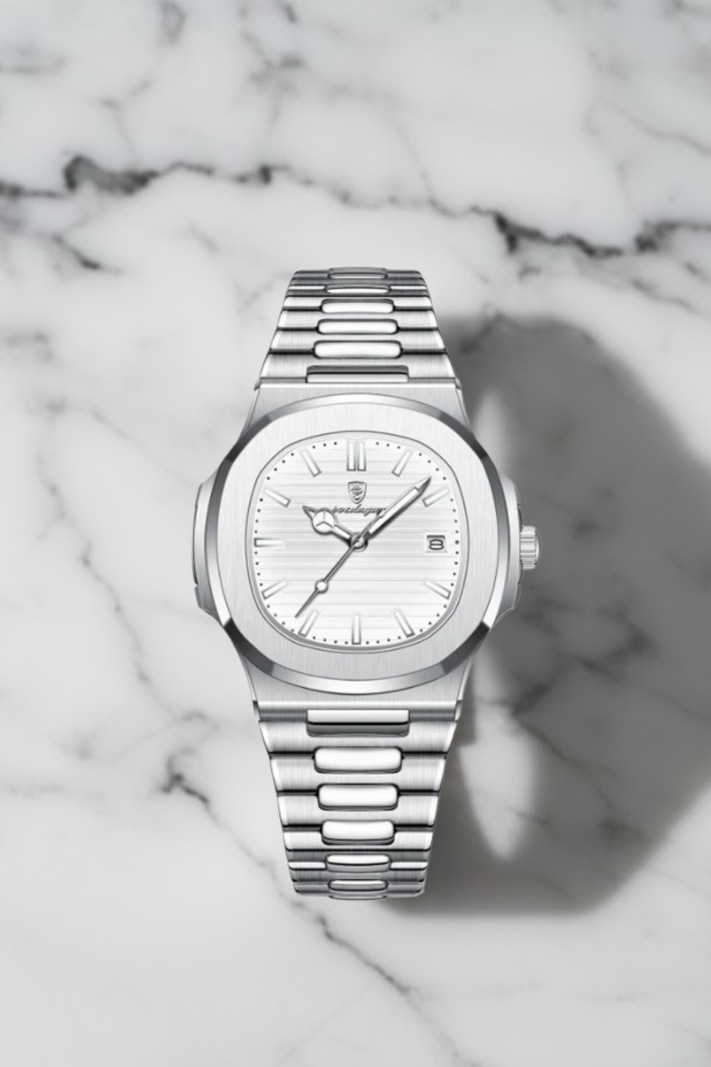 Luxe zilveren herenhorloge RVS met witte wijzerplaat en klassiek design