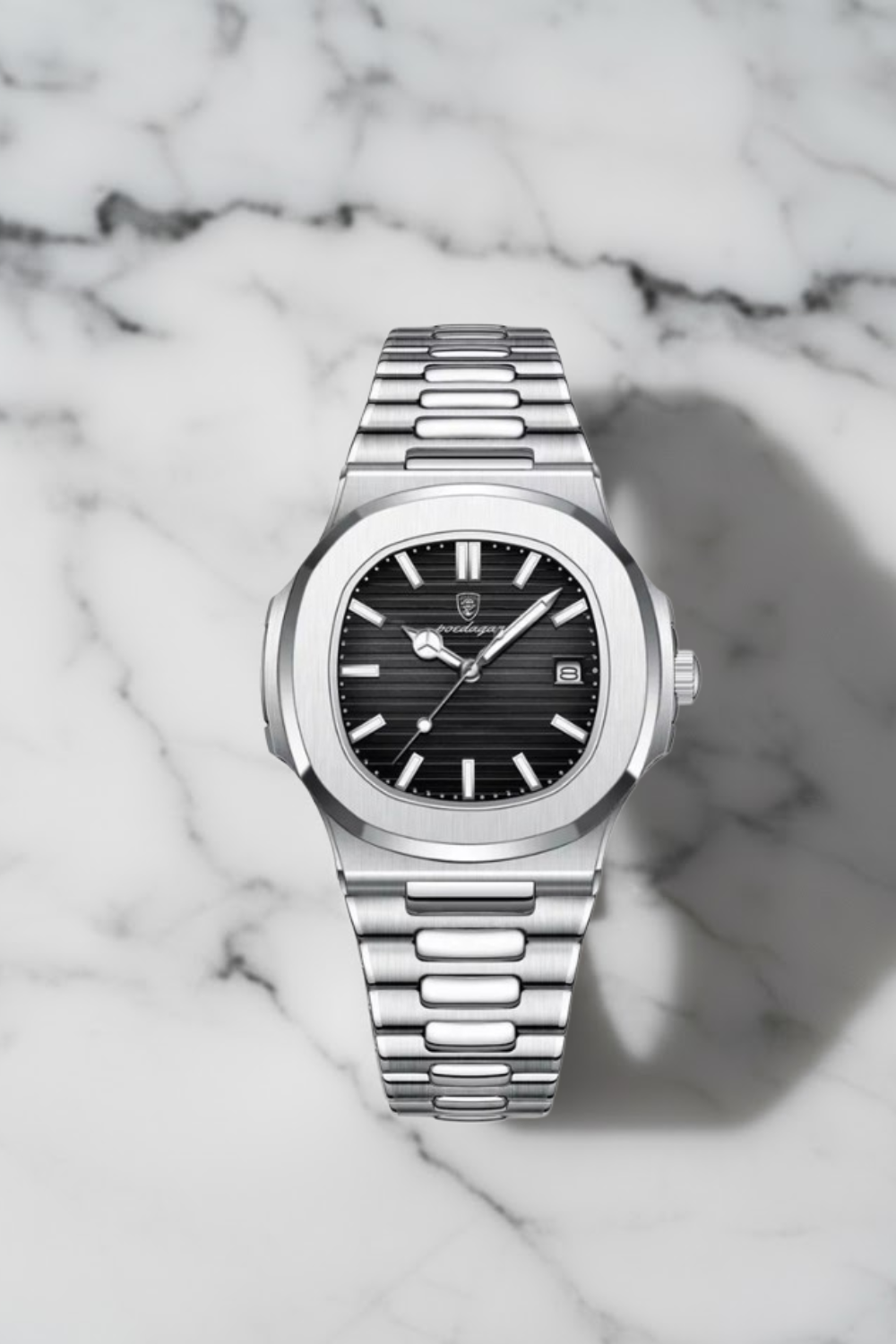 Luxe zilveren herenhorloge RVS met zwarte wijzerplaat en zakelijk design