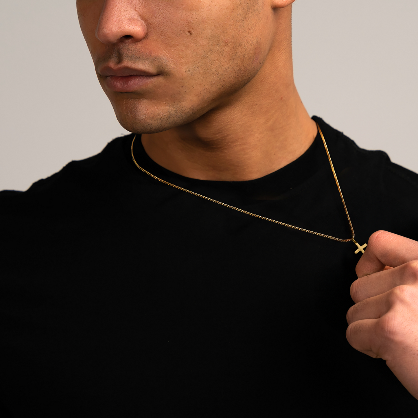 Gouden Heren Ketting met Kruis Hanger - RVS Schakelketting