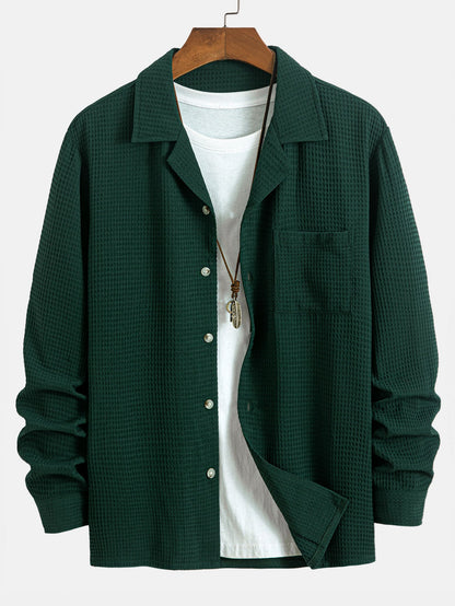 Langarm Wafel Cuban Collar Shirt