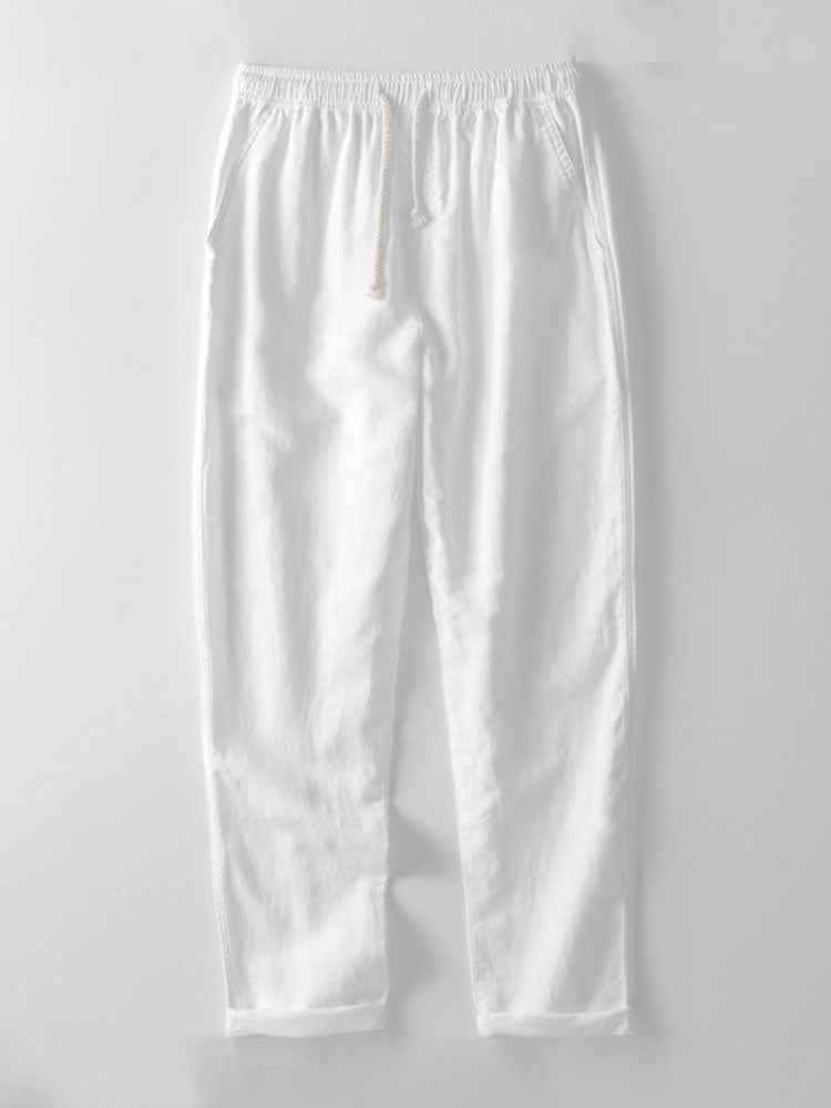 Linnen Rayon Mix Knopen Shirt & Rechte Pijpen Linnen Broek