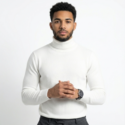 Luxe fijngebreide coltrui met hoge hals in wit
