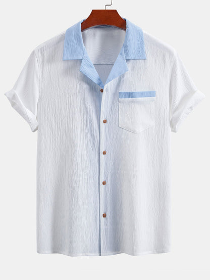 Textured Contrast Cuban Shirt & Straight Leg Pants