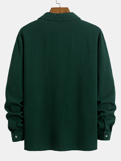 Langarm Wafel Cuban Collar Shirt