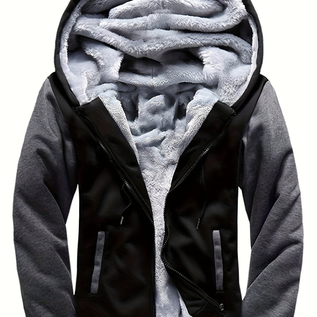 De praktische ritssluiting aan de voorkant van de camouflage hoodie, de functionaliteit benadrukkend.