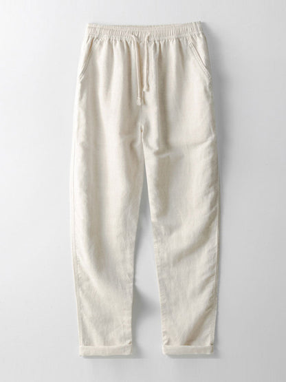 Linnen Rayon Mix Knopen Shirt & Rechte Pijpen Linnen Broek