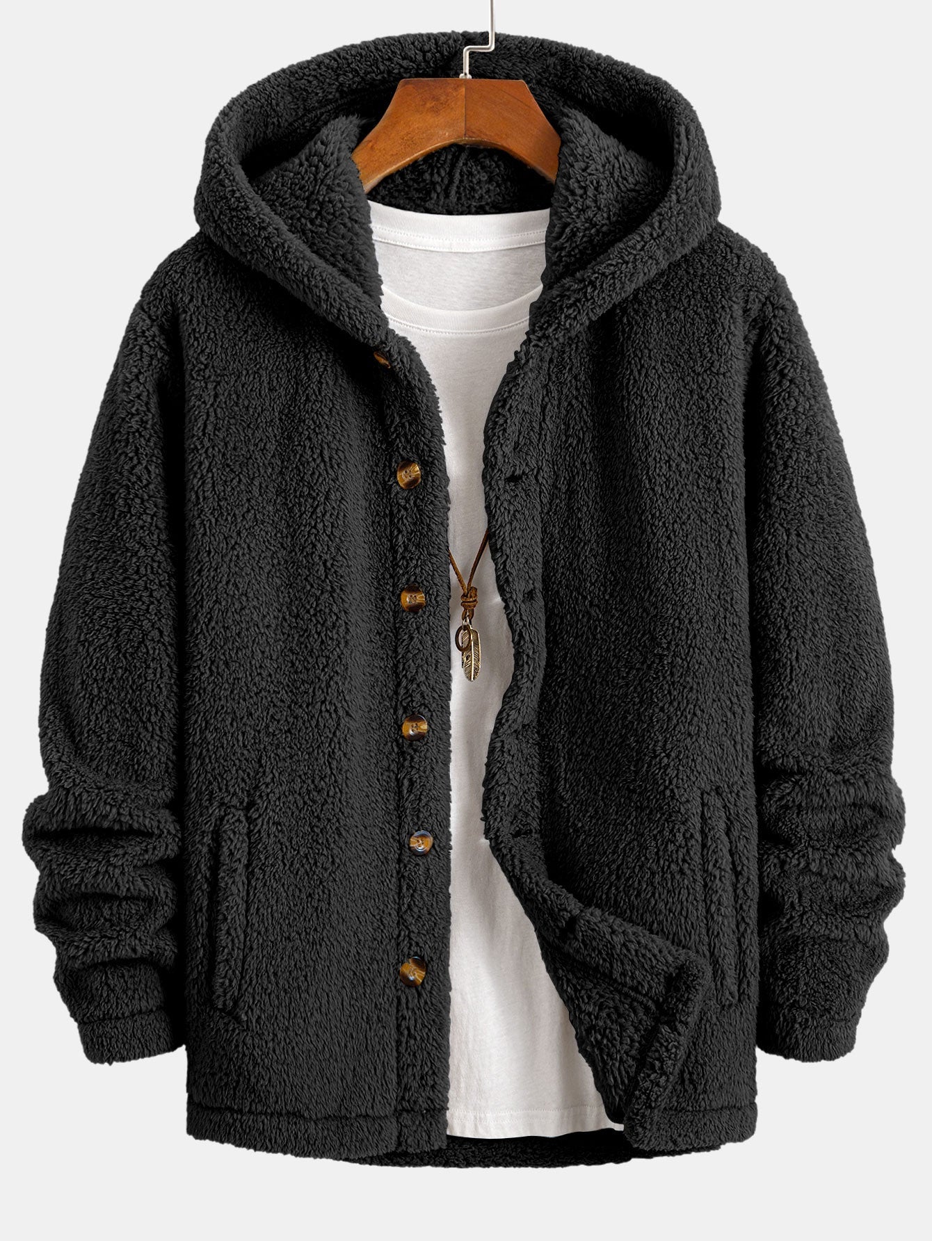 Teddy Fleece Knop-Up Hoodie Jas