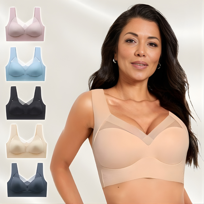 Beige ademende draadloze push-up bh zonder beugel (huidskleur)