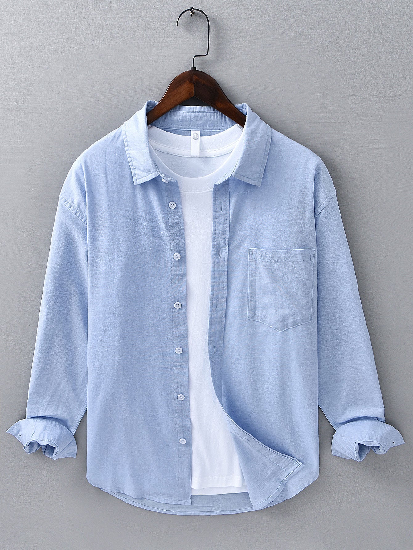 Linnen met lange mouwen katoenen shirt met zak