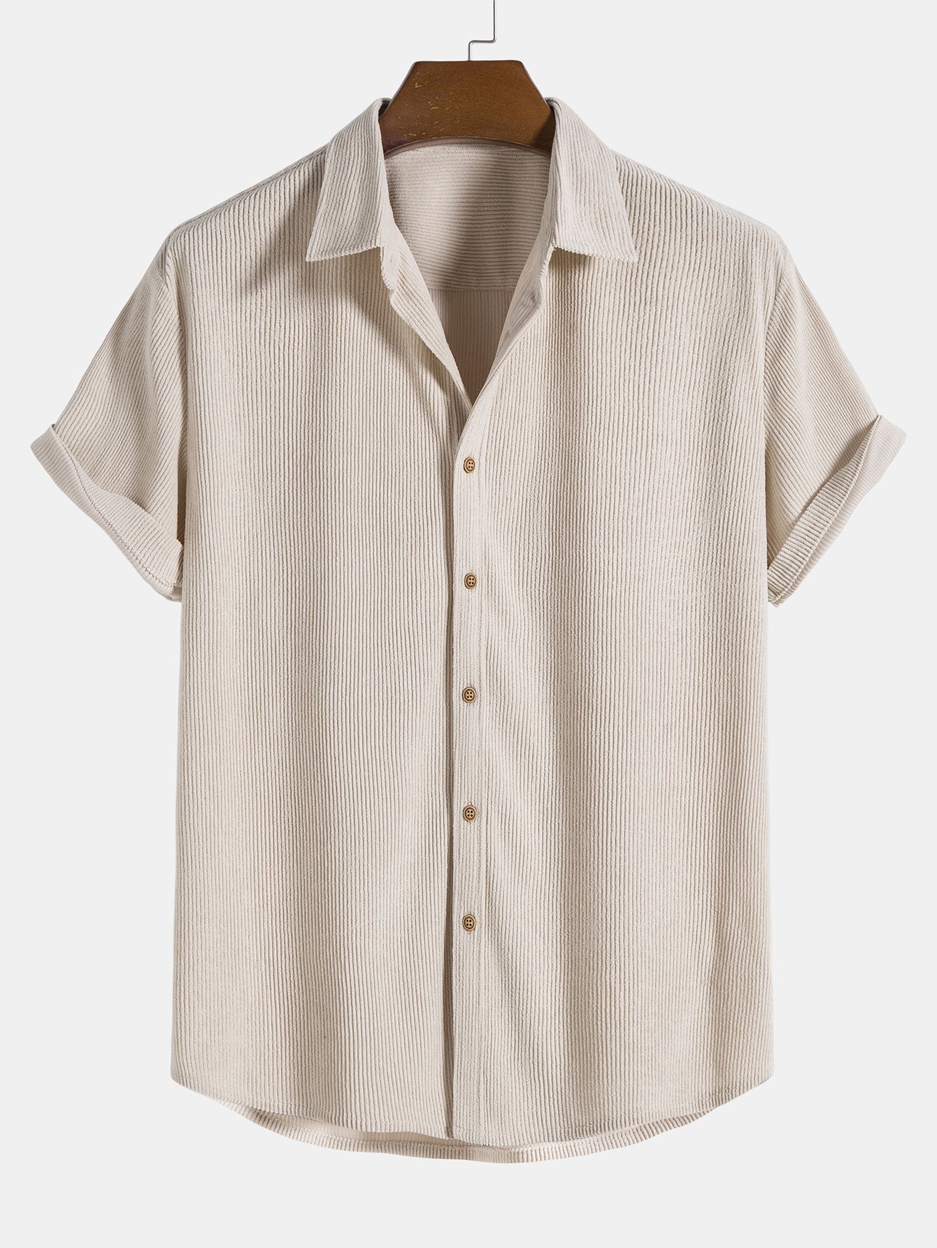 Korte Mouwen Corduroy Overhemd met Knopen & Shorts