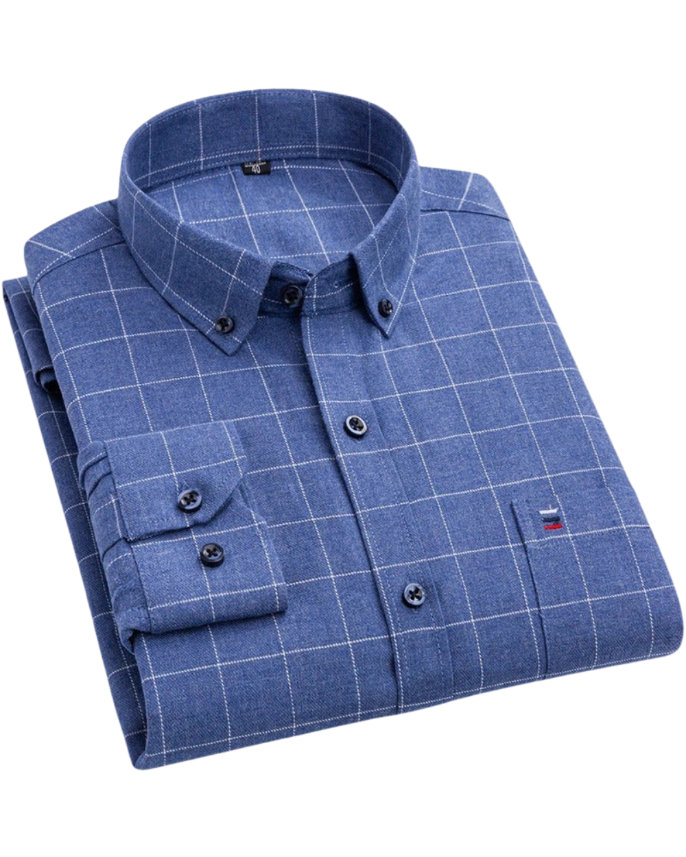 Detailopname van de nette afwerking en gestructureerde pasvorm van het Evert Heren T-shirt in oceaanblauw.