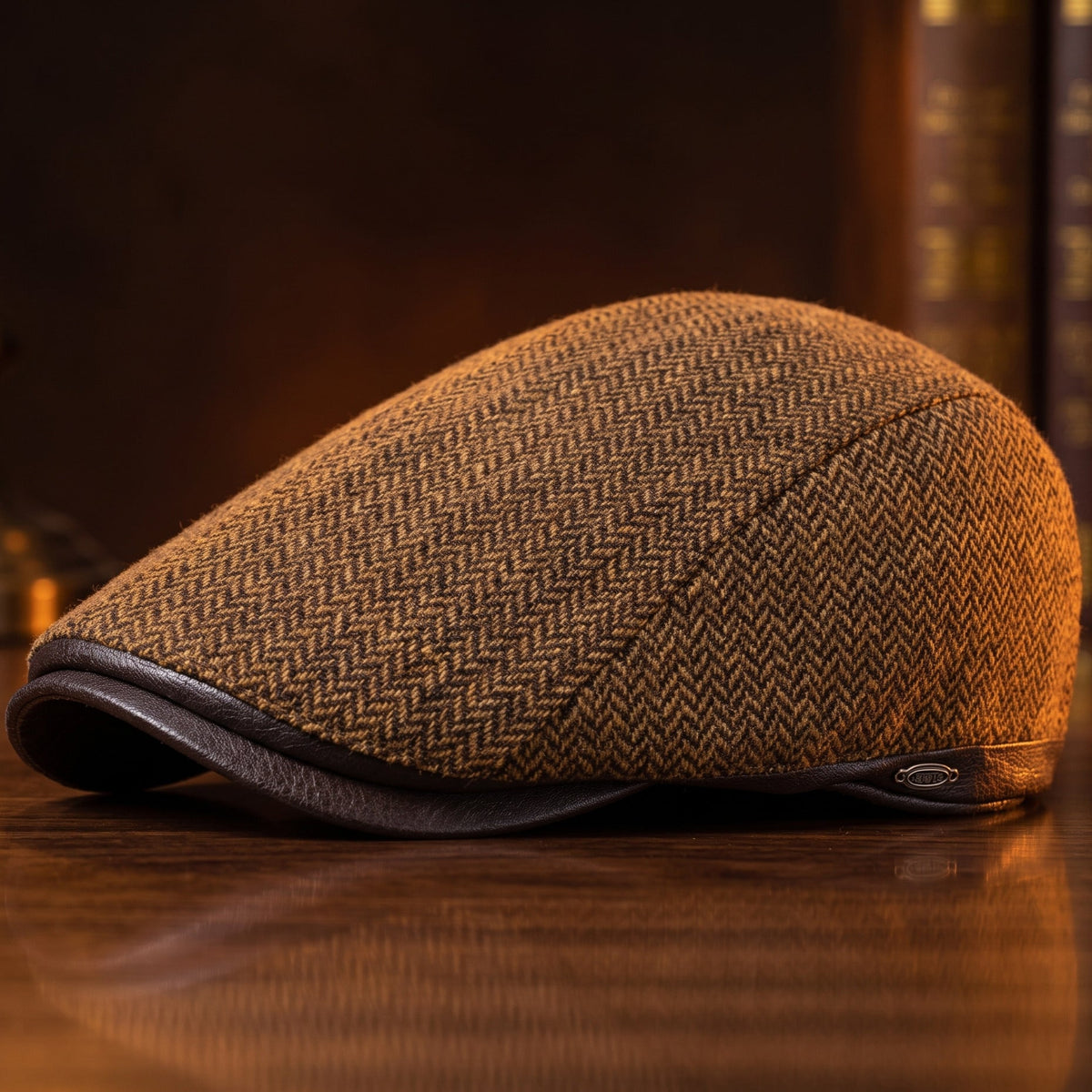 Zijaanzicht van de Caspar Ivy Cap in bruin, perfect voor een herfstoutfit met een vintage-geïnspireerde uitstraling.