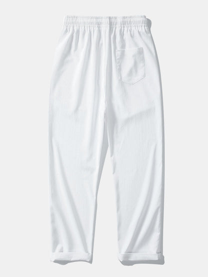 Textuur Jacquard Cubaanse Shirt & Kreukel Textuur Rechte Pantalon
