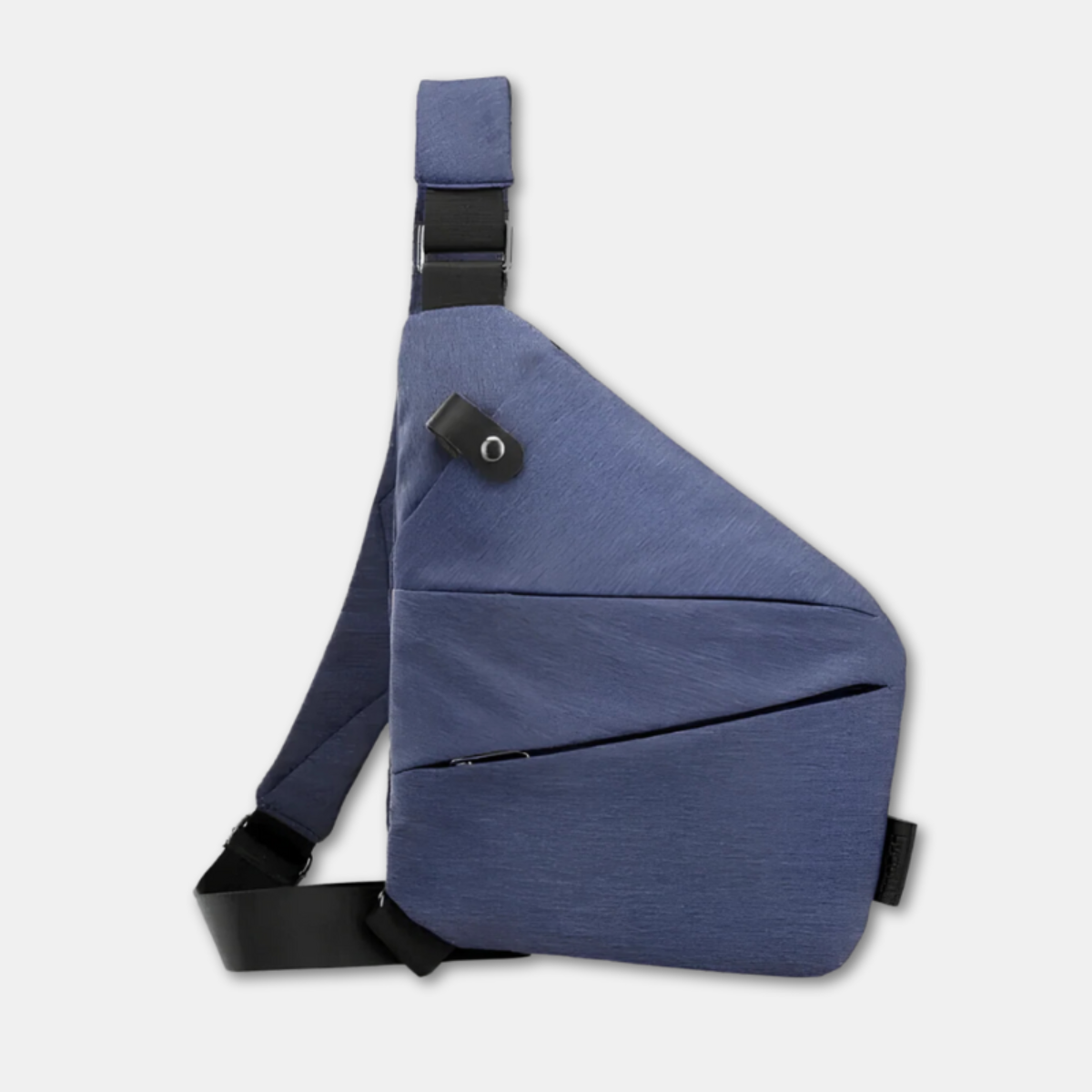 blauwe waterdichte anti-diefstal crossbody tas met verborgen ritsen, snijbestendig materiaal en RFID-bescherming rechtshandig