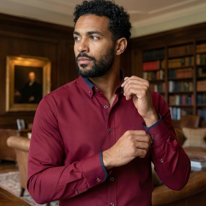 Klassiek Katoenen Overhemd Heren - Strijkvrij Shirt met Lange Mouwen