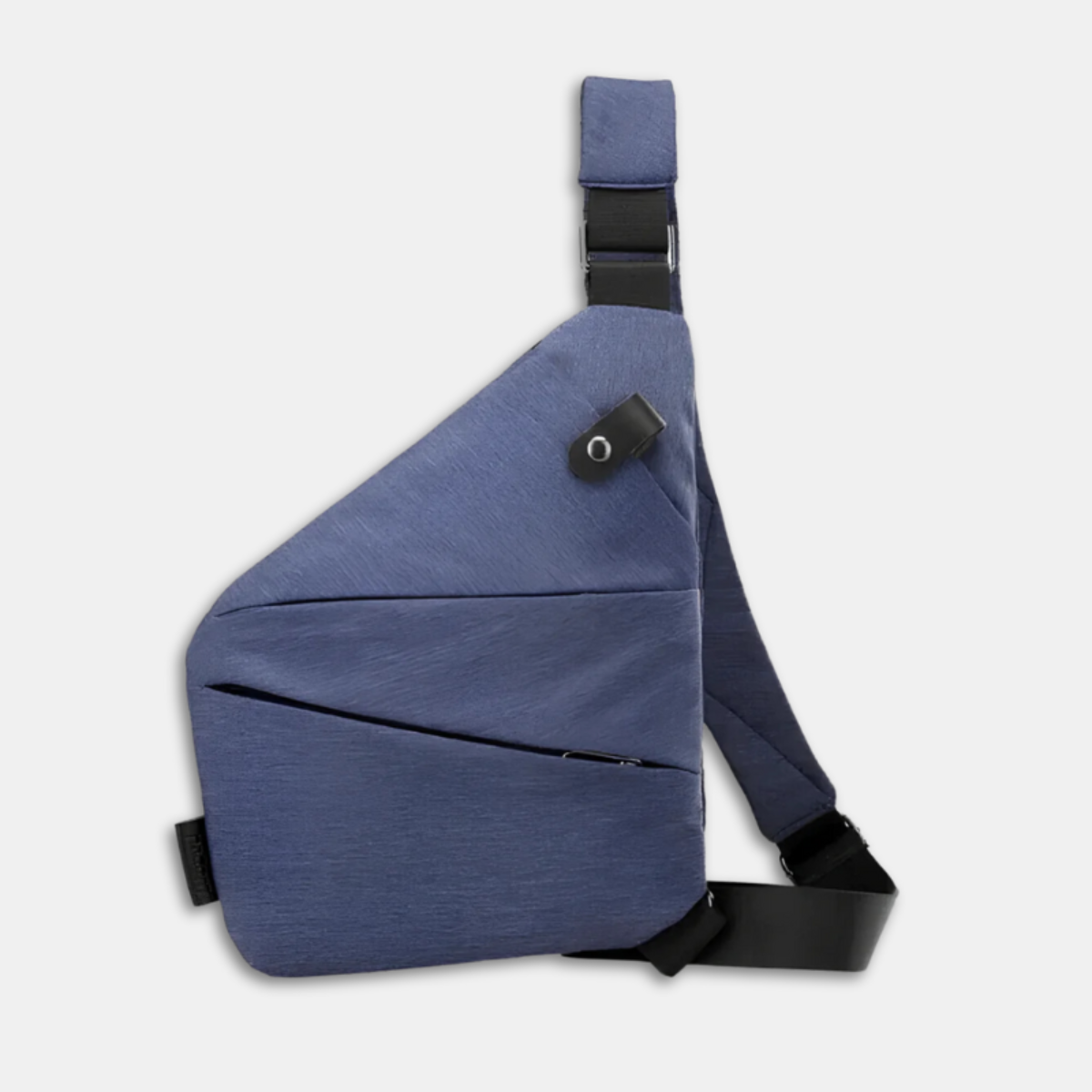 blauwe waterdichte anti-diefstal crossbody tas met verborgen ritsen, snijbestendig materiaal en RFID-bescherming linkshandig