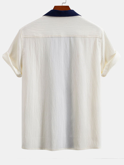 Textured Contrast Cuban Shirt & Straight Leg Pants