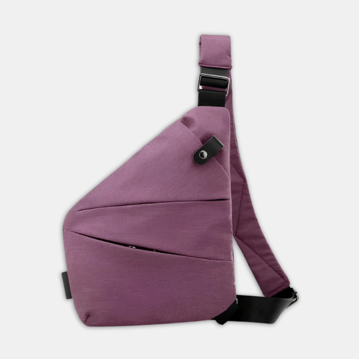 paarse waterdichte anti-diefstal crossbody tas met verborgen ritsen, snijbestendig materiaal en RFID-bescherming linkshandig
