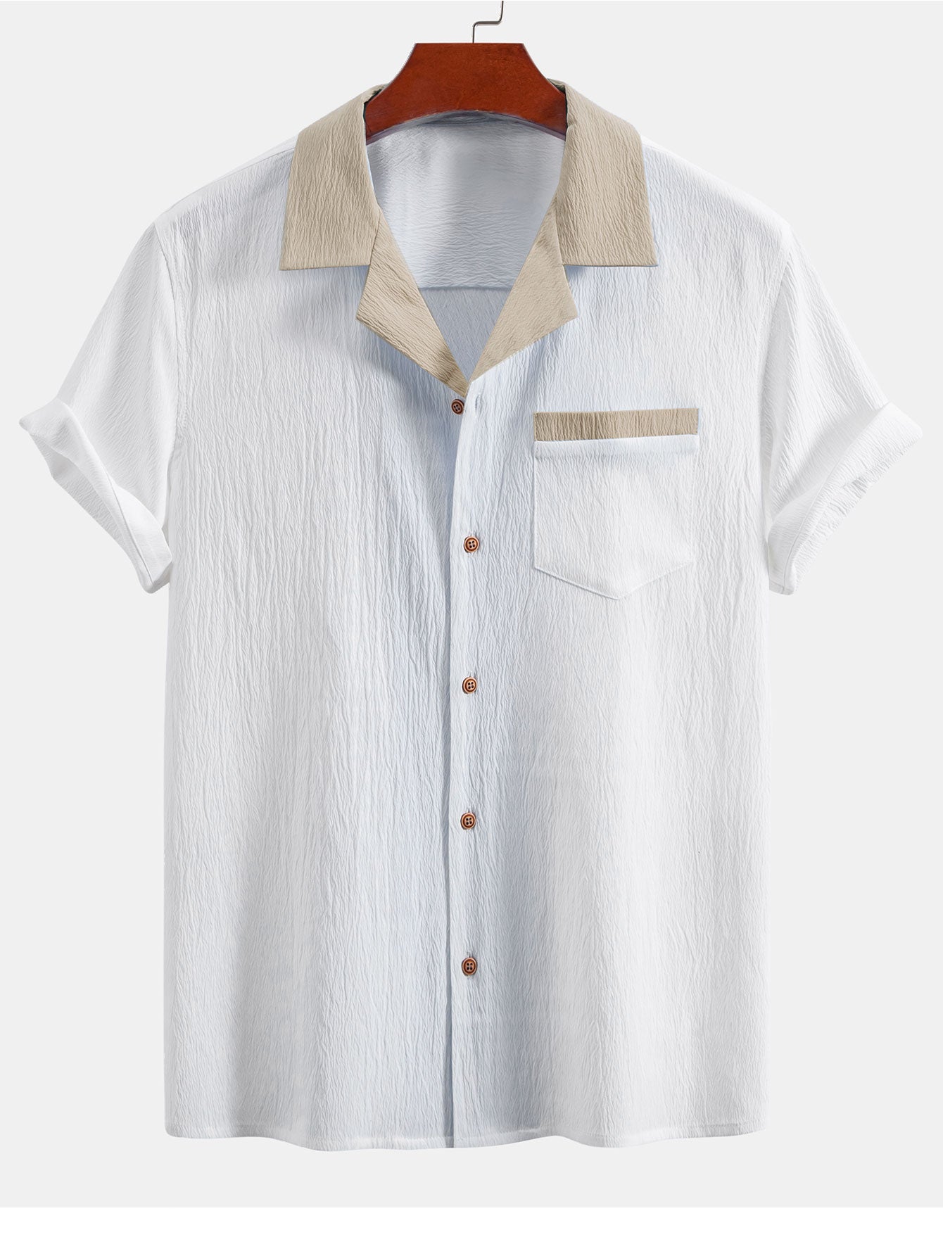 Textured Contrast Cuban Shirt & Straight Leg Pants
