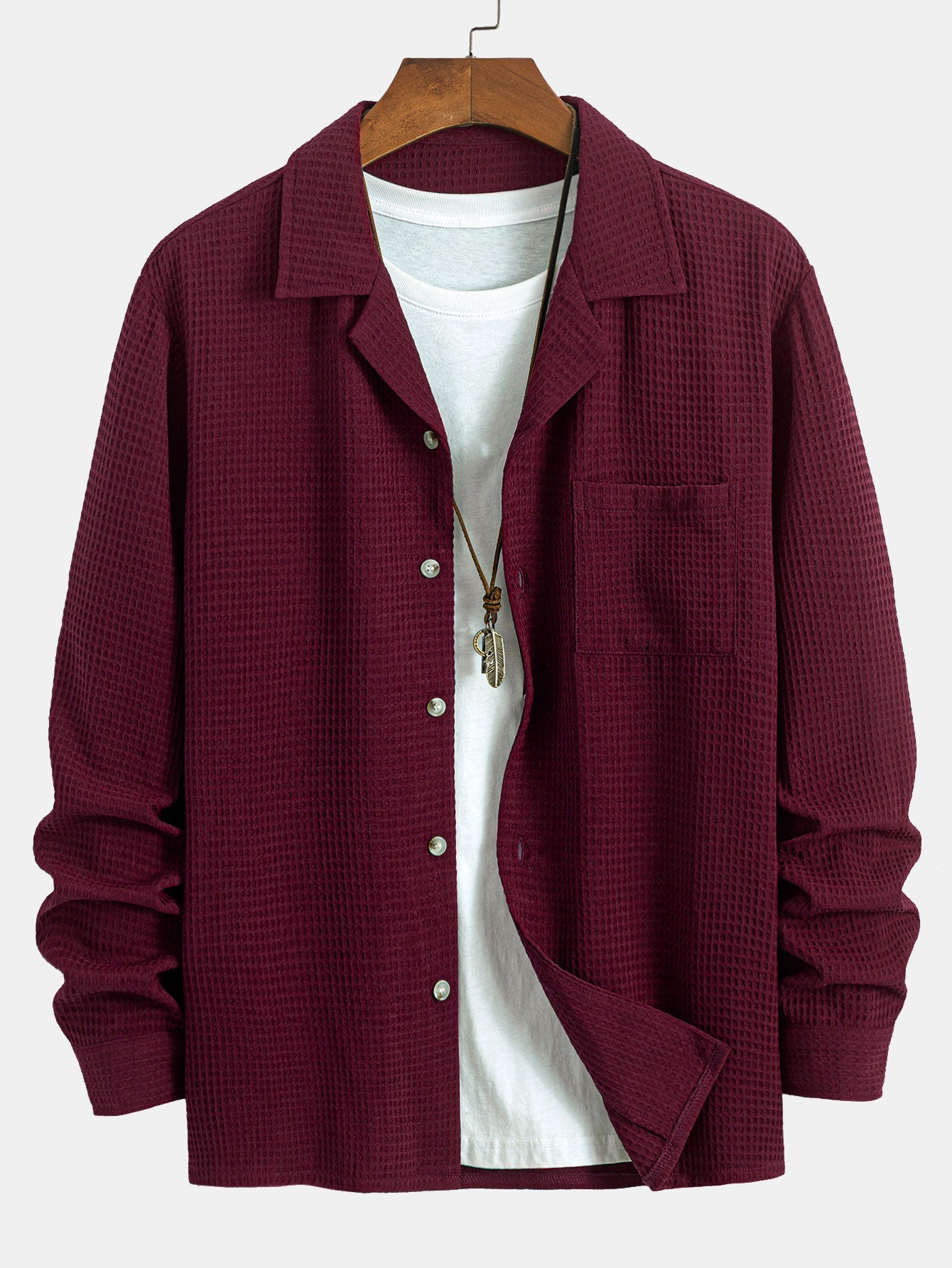 Langarm Wafel Cuban Collar Shirt
