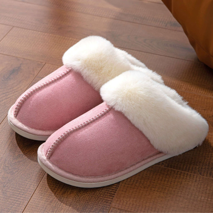 Roze velvet damespantoffels – zachte fluwelen huisschoenen met warme voering