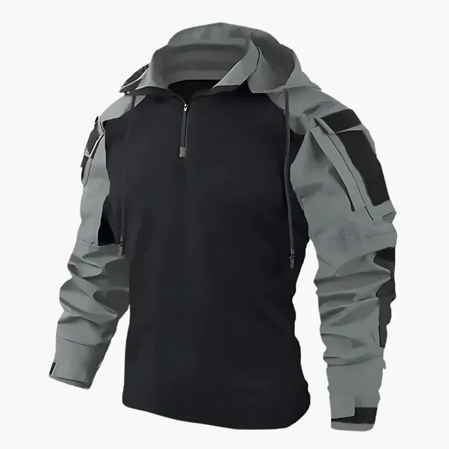 Zijaanzicht van de Arne Stijlvolle Casual Hoodie op een model, die de comfortabele pasvorm en bewegingsvrijheid tijdens een wandeling toont.