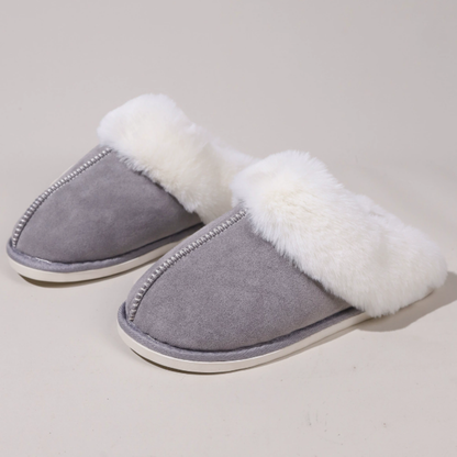 Grijze velvet damespantoffels – zachte fluwelen huisschoenen met warme voering