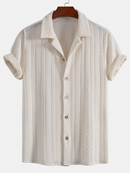 Textuur Jacquard Cubaanse Shirt & Kreukel Textuur Rechte Pantalon