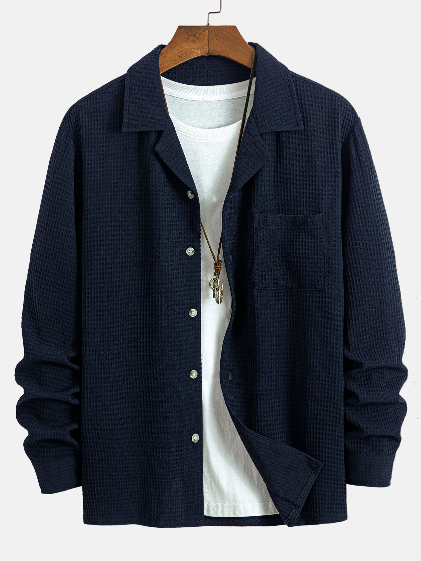 Langarm Wafel Cuban Collar Shirt
