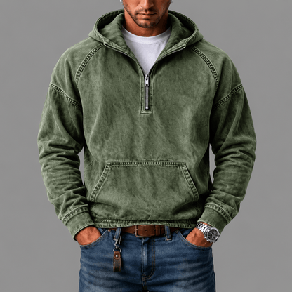 De Dion hoodie in lichtgroen, met de ritssluiting half open, voor een speelse en luchtige look.