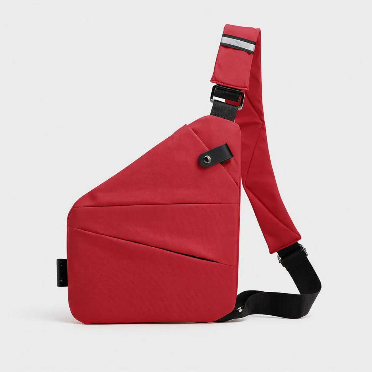 rode waterdichte anti-diefstal crossbody tas met verborgen ritsen, snijbestendig materiaal en RFID-bescherming linkshandig