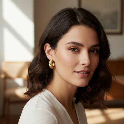 Gouden Croissant Oorbellen - Gedraaide Chunky Oorringen Dames