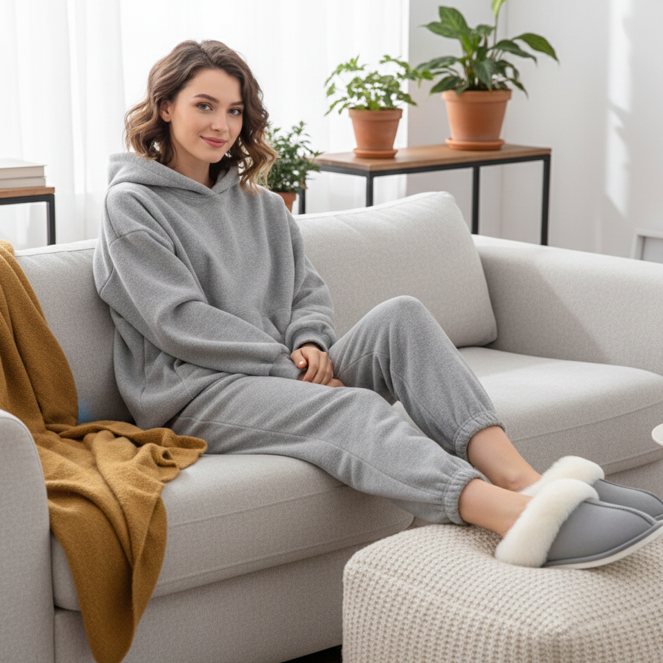 Grijze velvet damespantoffels – zachte fluwelen huisschoenen met warme voering