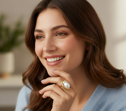 Gouden Ring met Barok Parel - Unieke Zoetwaterparel Ring