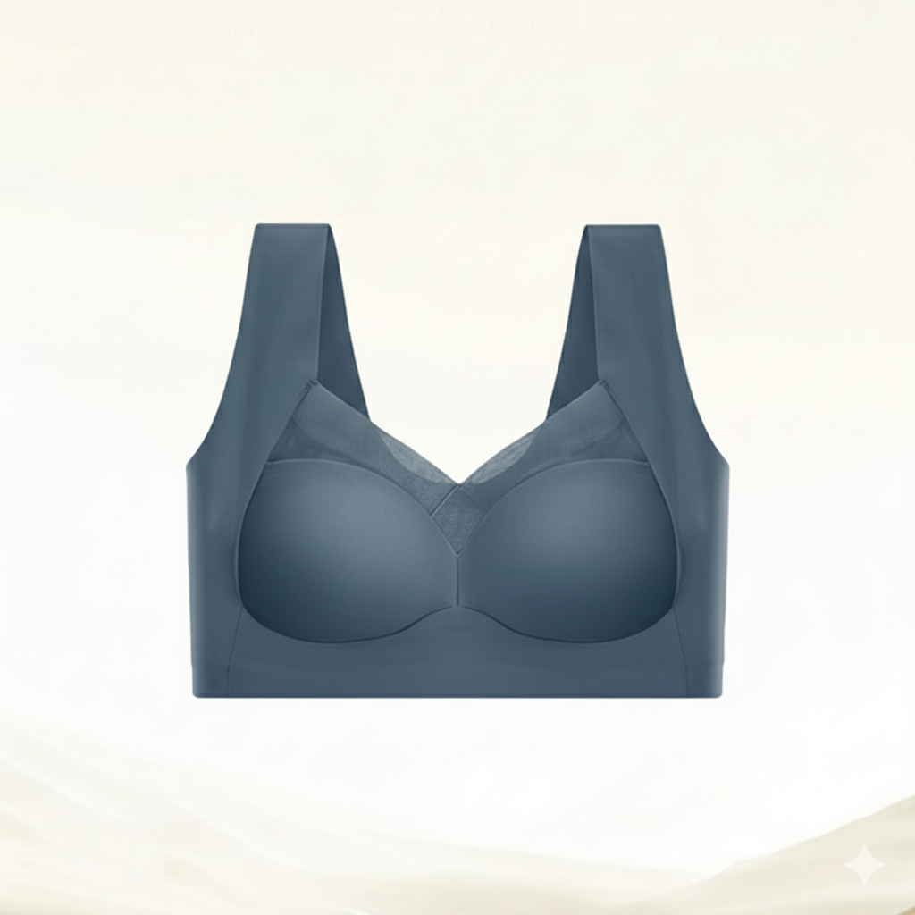 Blauwe ademende draadloze push-up bh zonder beugel met comfortabele pasvorm