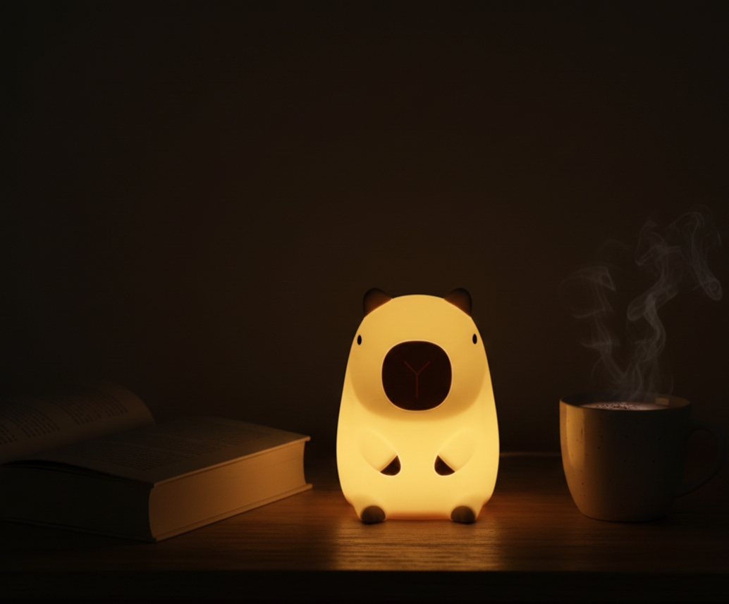 Zachte siliconen Capybara nachtlamp en knuffel – squishy oplaadbaar nachtlampje voor kinderkamer