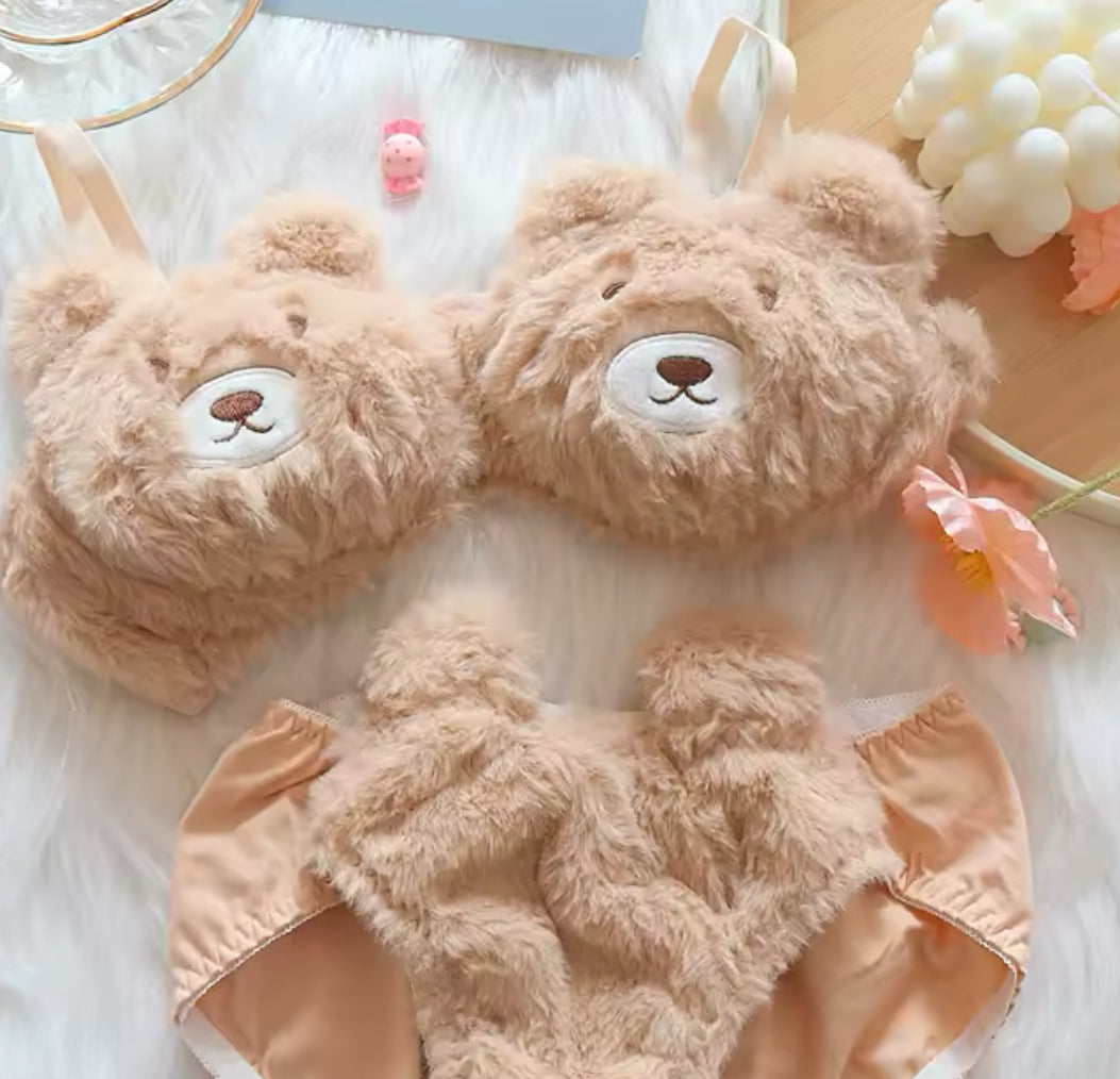 Schattige teddybeer lingerie set van zacht pluche – sexy en cozy kawaii ondergoed met beervormige cups