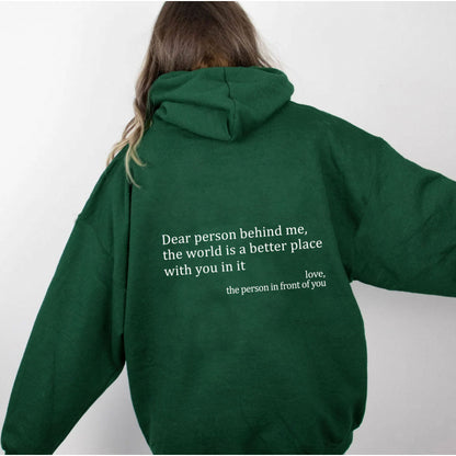Zalecta™ "Dear Person Behind Me" Hoodie - Trendy Oversized Trui met Tekst