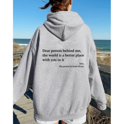 Zalecta™ "Dear Person Behind Me" Hoodie - Trendy Oversized Trui met Tekst