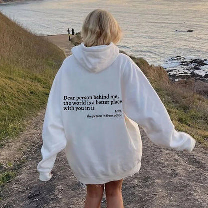 Zalecta™ "Dear Person Behind Me" Hoodie - Trendy Oversized Trui met Tekst