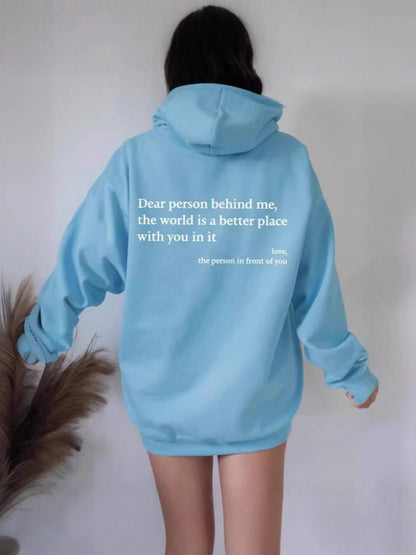 Zalecta™ "Dear Person Behind Me" Hoodie - Trendy Oversized Trui met Tekst