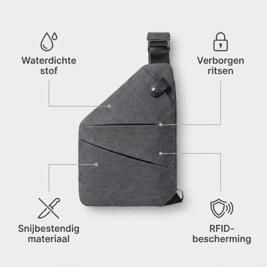 waterdichte anti-diefstal crossbody tas met verborgen ritsen, snijbestendig materiaal en RFID-bescherming